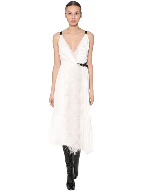 prada white dress flowers|prada pleated dress.